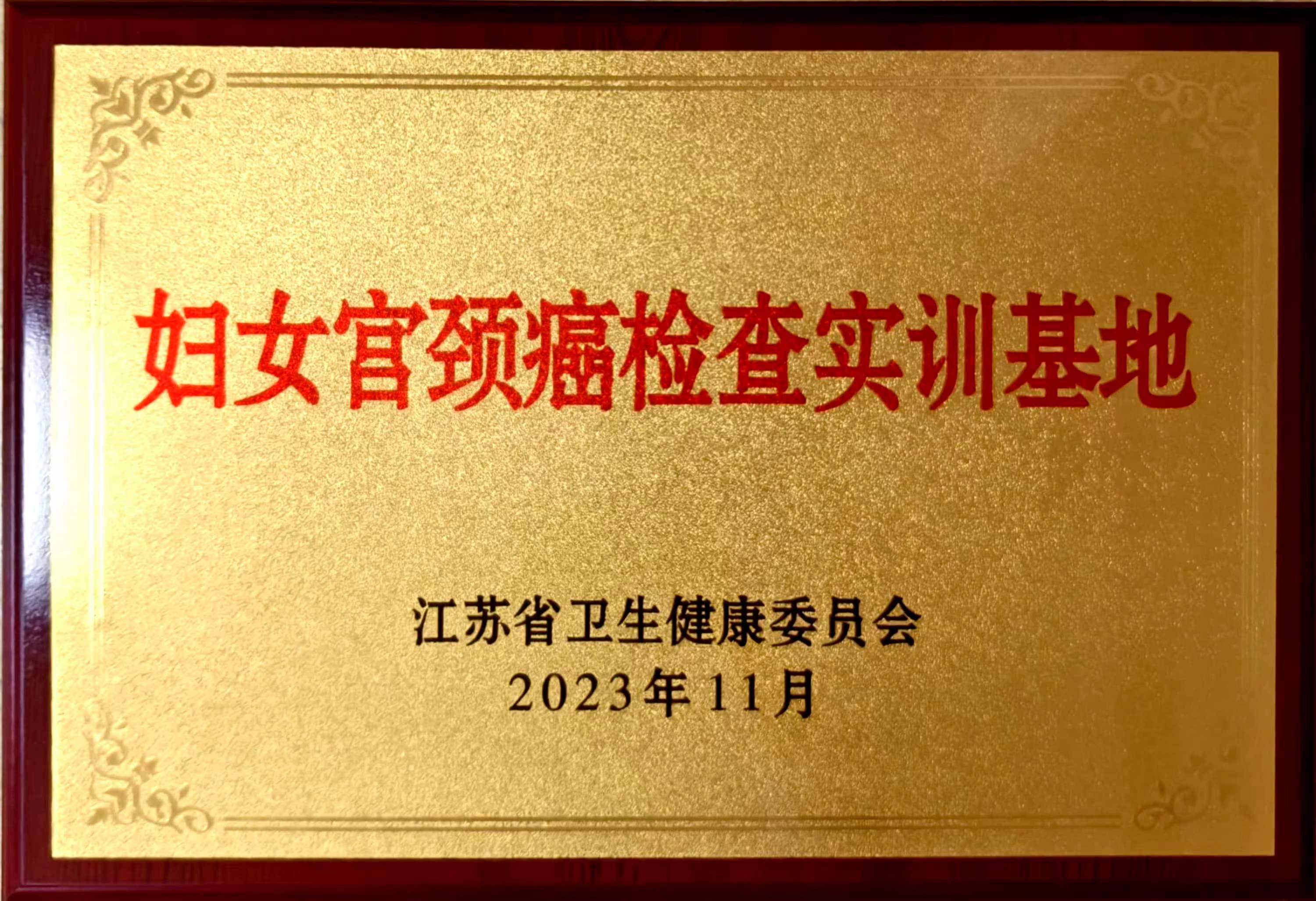 C:\Users\Administrator\Desktop\all\4杂项\其他\医院荣誉\2023年荣誉奖牌（奖状）照片\妇女宫颈癌检查实训基地（2023.11）.jpg